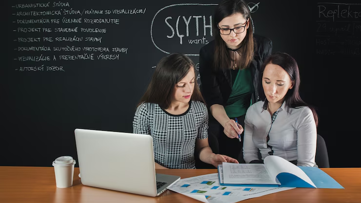 An illustration of a developer analyzing code on a laptop with puzzle pieces floating around, symbolizing logical thinking and structured approaches to debugging. The visual conveys how strong problem-solving skills help Python developers break down complex challenges into manageable steps to build efficient and reliable software solutions.