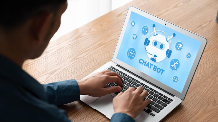 Screenshot-style illustration of a chatbot interface with a user typing a message and the chatbot responding, showing a simple AI agent in action.