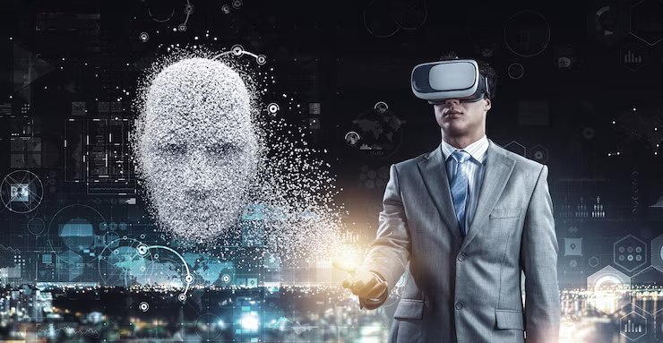 Futuristic image of AI agents integrated into everyday life, improving productivity and creativity